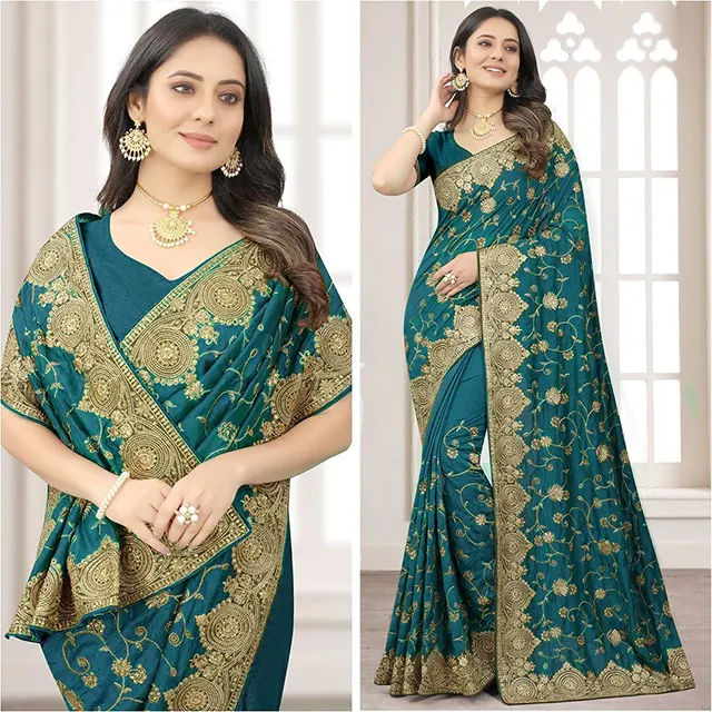 Original Chinon Embroidered Saree